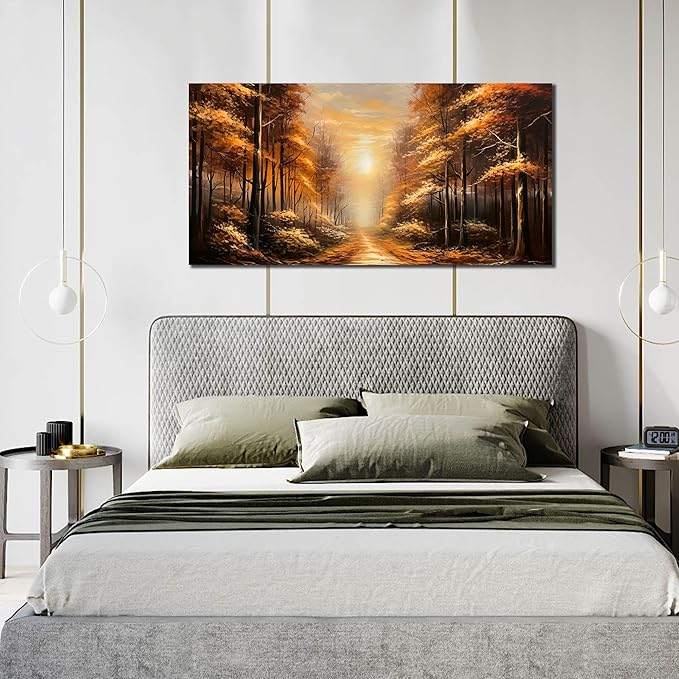 Large Wall Art for Living Room Bedroom Office Gold Forest Artwork Sunrise Landscape Nature Pictures Modern Wall Art Framed Canvas Prints 24x48 Inch