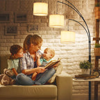 DLLT Modern Floor Lamp for Room: 3-Light Black Tree Dimmable Floor Lamps with Beige Shades for Living Room - Arc Standing Lamp for Bedroom - Tall Floor Lamp for Office Corner 3 LED Bulbs Included