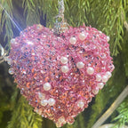 Pink Valentine's Day Heart Ornaments 10Pcs Glitter Sequin Heart Shaped Baubles Decoration Valentines Pearl Foam Hanging Decor(2.36in)