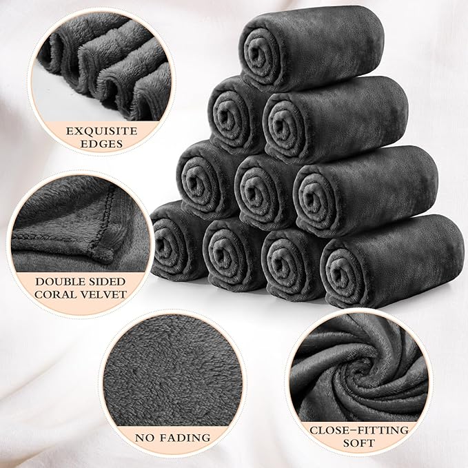 Tinideya 12 Pcs Flannel Fleece Throw Blanket Bulk 50 x 60 Inch Soft Fleece Blanket Warm Throw Blanket Coral Blankets for Couch Sofa Home Wedding Gifts Season (Dark Gray)
