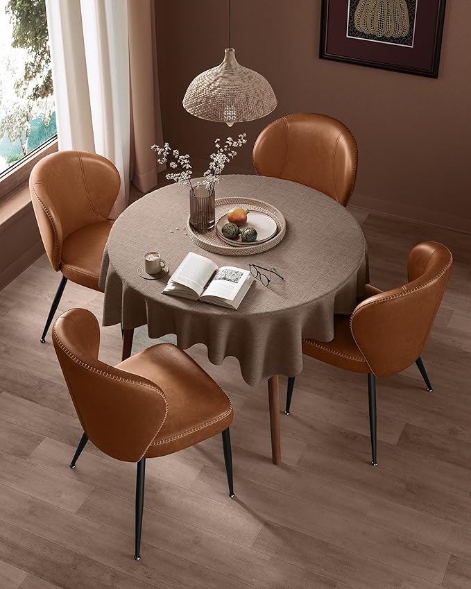 VASAGLE EKHO Collection - Dining Chairs Set of 6, Upholstered Kitchen Chairs, Comfortable Seat, Synthetic Leather with Stitching, Mid-Century Modern, Easy Assembly, Living Room Lounge, Caramel Brown