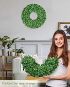 Vlorart 20 Inch Boxwood Wreath, Faux Green Wreath for Front Door Farmhouse Porch Wall Decor, Indoor/Outdoor All Season Rustic Farmhouse Greenery for Fall Winter Spring