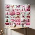 Ambesonne Pink Tapestry, Squares of Feminine Fashion Lipstick Butterfly Makeup Glam Kisses Concepts, Fabric Wall Hanging Decor for Bedroom Living Room Dorm, 28" X 23", Pale Mint Green