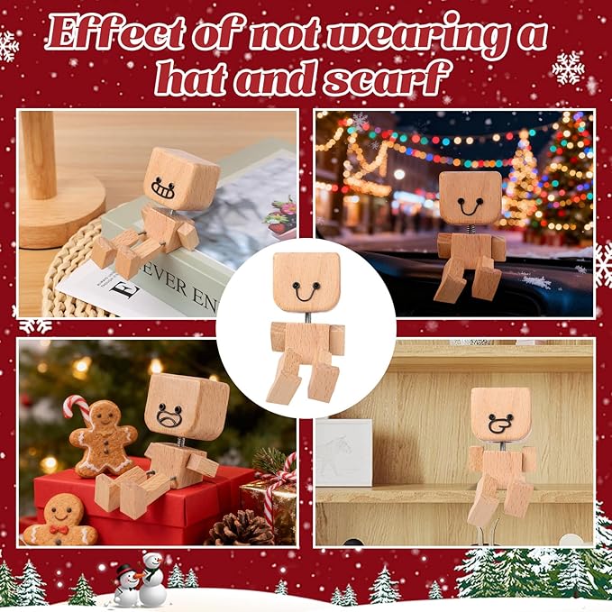 Shaking Wooden Man Figurine,12PCS Magnetic Changeable Faces, Handmade Shaking Feet Wooden Doll for Car Dashboard Decorations,Funny & Creative Christmas Desktop Office Desk Decor (B)
