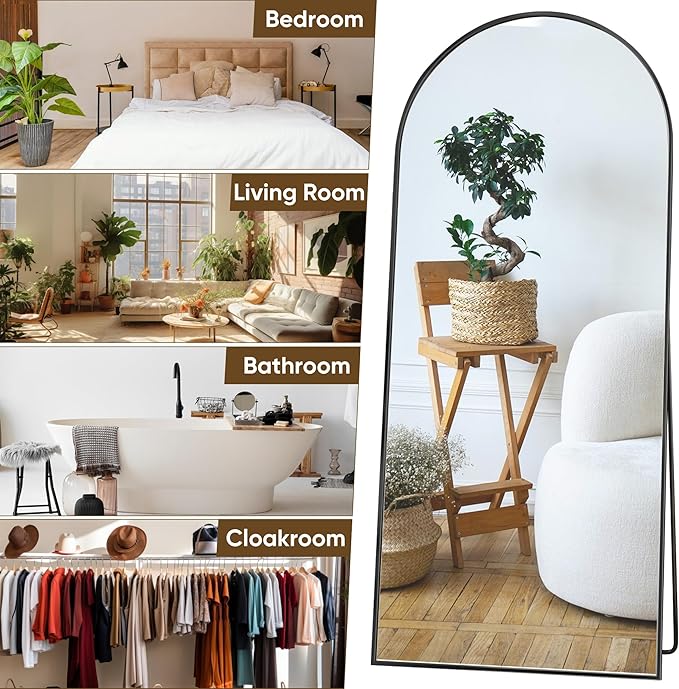 Suidia Arched Full Length Mirror, 71"x32" Floor Mirror Freestanding, Floor Standing Full Body Mirror with Stand for Bedroom, Hanging Leaning Mounted for Living Room Cloakroom, Black