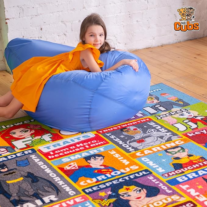 DC Super Friends Educational Kids Rug – ABC Alphabet, Emotions & Hero Traits Learning Mat – Social Skills Classroom, Playroom & Bedroom Carpet 3x5