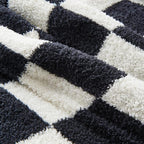 CozeCube Super Soft Fullfy Microfiber Reversible Knitted Blankets, Warm Cozy Fuzzy Plush Throw, Black and White Checkered Throw Blanket for Couch Bed Sofa, 50" x 60"