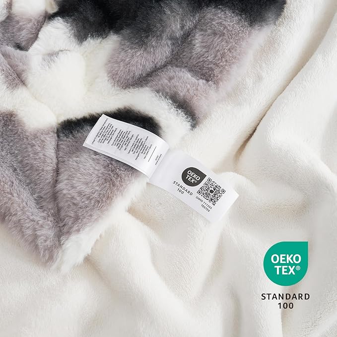 Cozy Bliss Cow Print Faux Fur Throw Blanket, Animal Printed Blankets Super Soft Warm Thick Fluffy Throws Home Decor for Couch Bed Sofa Women (Black&Grey Cow, 60x80 Inches)