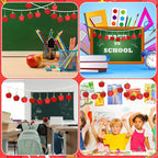 JULMELON 24Pcs Back to School Ornaments, A-pples Tree Decorations Red Shiny Matte Glitter Apples Hanging Ornaments with Rope for First Day of School Party Birthday Classroom Supply Decorations