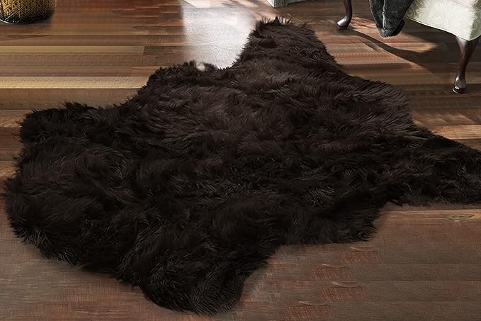 Silky Soft Faux Fur Rug, 5 ft. x 7 ft. Brown Fluffy Rug, Made in France, Sheepskin Area Rug, Shaggy Rug for Living Room, Bedroom, Kid's Room, or Nursery, Home Décor Accent with with Non-Slip Backing