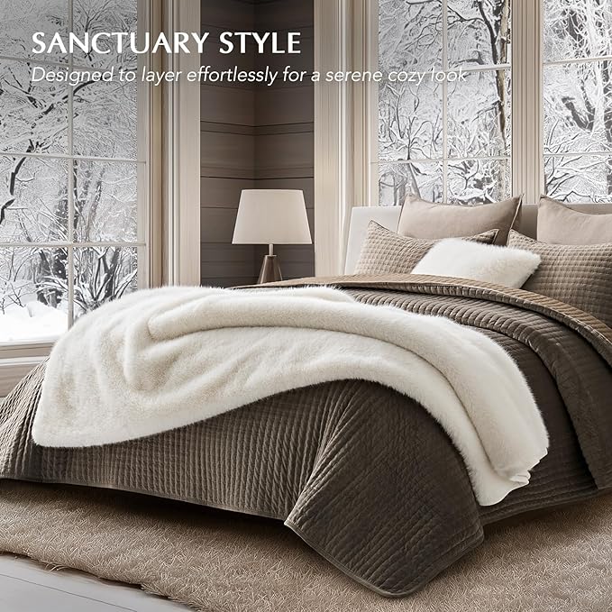EVERGRACEHOME Luxury Faux Fur Throw Blanket, Soft Fluffy Faux Mink Blankets for Bed, Couch, Sofa, Thick Cozy Plush Warm Fur Throws with Reversible Velvet, Ivory Mink, 60"x80"
