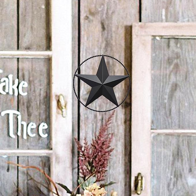 JoyEvy 9.5" Black Barn Star Wall Decor, Metal Stars for Outside or Inside of House, Iron Texas Stars Rustic Vintage Western Country Home Farmhouse Wall Art Decorations