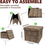 ALASDO Storage Ottoman Footrest Stool Small Ottoman with Storage Foldable Ottomans Foot Rest Footstool Bench for Living Room 17x13x13inches Leopard Print