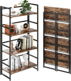 BHG Vintage Multifunctional Folding Bookshelf, No-Assembly Plant Stand Storage Rack Shelves for Home Office (Fire, 4-Tier)