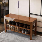 Shoe Storage Bench for Entryway - 3 Tier Shoe Rack for Front Door Entrance, Rubberwood Shoe Rack with Bench Height Adjustable, Entryway Bench with Shoe Storage for Any Room (Walnut, 31.5" W)
