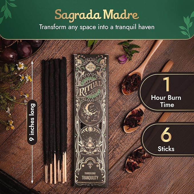 Ritual - Tranquility Incense Sticks, Creates a Serene Atmosphere, 6 Sticks, 9 Inches Each, Natural Incense with Aromatic Concentrated Oil, Charcoal, Natural Binder & Salt - 1 Hour Burn Time