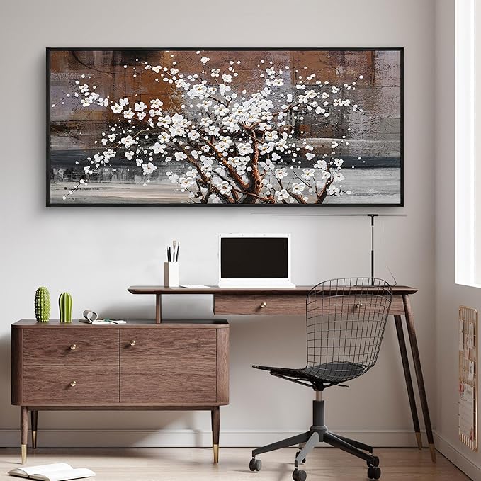 KLAKLA Wall Art for Living Room - Black Framed Wall Decor Large Size Natural Botanical Plum Wooden Framed Abstract Brown Picture Artwork for Bedroom Office