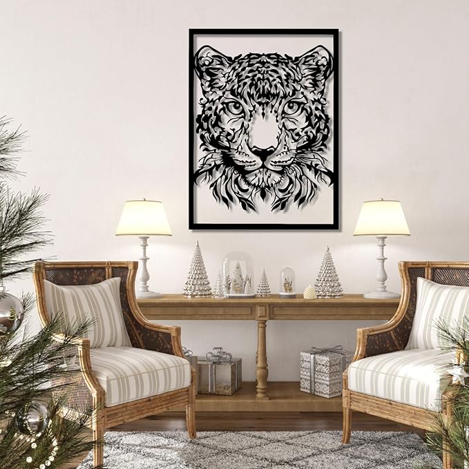 yumcake Metal Leopard Head Wall Art, Leopard Metal Wall Art Decor, Safari Animal Sculpture for Living Room, Unique Gift for Animal Lovers (Black, 24 x 17 inches / 60 x 45 cm, metal wall art)