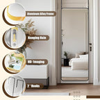 Antok Over The Door Mirror Full Length, 49'' x 14''Wall Mounted Hanging Mirror, Aluminum Alloy Frame, Shatterproof Glass, No Drill Installation for Bedroom, Closet, Bathroom, Dorm, Round Corner,Gold