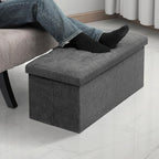 MoNiBloom 30 Inches Storage Ottoman Bench, Rectangle End of Bed Bench, Storage Padded Seat, Linen Fabric Ottoman Footrest for Living Room, Bedroom, Entryway, Dark Gray