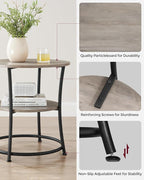 VASAGLE 21.7-Inch Round Side Table, 2-Tier End Table, Nightstand with Steel Frame, Spacious Top, for Small Spaces, Living Room, Bedroom, Heather Greige and Ink Black ULET56BG | 2 Storage Shelves, Living Room, Bedroom, Nightstand, Small Spaces, Accent C...
