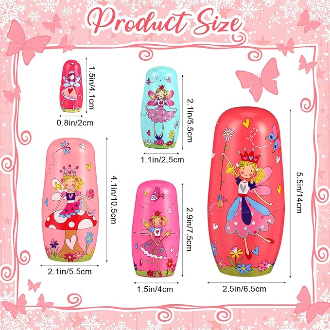Gejoy Russian Nesting Dolls for Kids Handmade Matryoshka Wooden Stacking Toys Nesting Dolls Collectible Gifts for Winter Christmas Holiday Present Boys Girls Adults Home Decor(Flower Fairy)