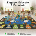 SAFECASTLE Kids Carpet Story Time Owl Rug – 6'6" x 8'4" – Large Multicolored Nylon Educational Area Rug – Learning Carpet for Kids, Toddlers, Classroom, Nursery, Playroom, Daycare & Bedroom