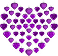 48PCS Purple Heart Shaped Ornaments, 2 Sizes Valentines Heart Hanging Ornaments, Glossy Heart Baubles for Wedding Anniversary Tree Party Decorations