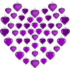 48PCS Purple Heart Shaped Ornaments, 2 Sizes Valentines Heart Hanging Ornaments, Glossy Heart Baubles for Wedding Anniversary Tree Party Decorations