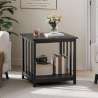 Treocho End Tables Living Room Set of 2, 24 Inch Square Side Table with 2-Tier Storage Shelf, Modern Nightstand for Living Room, Bedroom, Office, Black