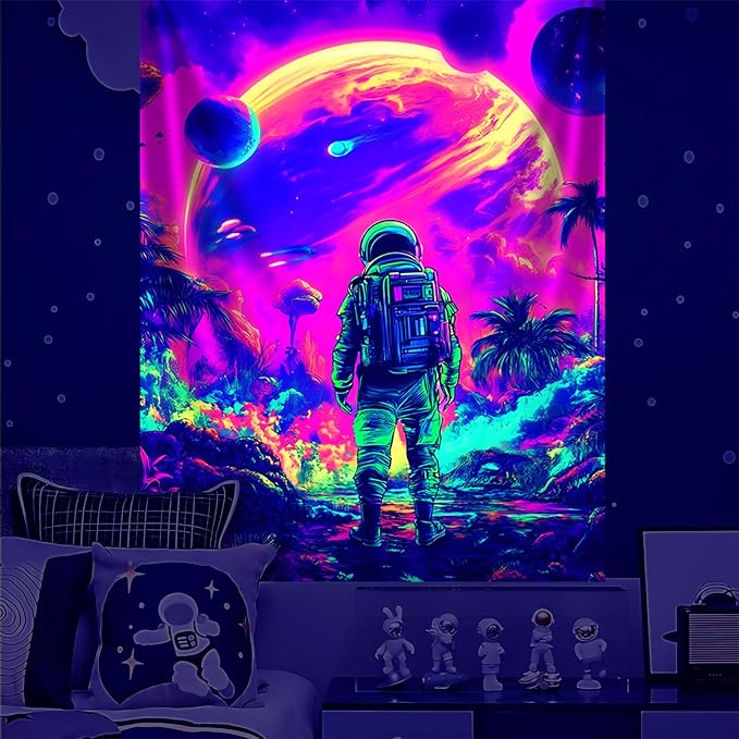 NYZE Astronaut Space Tapestry for Bedroom, Glow in the Dark Room Decor Wall Tapestries, Cool Galaxy Planet Wall Hanging, Wall Hanging for Men Guys Gamer Room Dorm Living Room 60x80 in