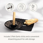 Luna Sundara Authentic Peru Pottery Palo Santo Stick Holder and Incense Holder with 5 Palo Santo Sticks Handmade Ceramic Smudge Bowl Sage Holder Black and White Maze Gift Set