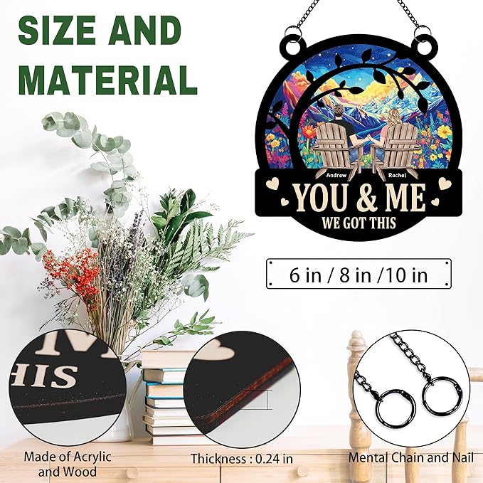 You and Me Got This, Personalized Couple Suncatchers for Windows Hanging Ornament, Housewarming Gifts for Couple Husband Wife, Christmas Anniversary Wedding Gifts for Couples 2024