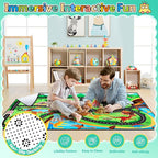 Kids Rug, Car Carpet for Kids' Toy Cars, 5x7 Ft Dinosaur Rug, Dino Safari Road Mat for Playroom, Educational Learning & Game Area Playmat Carpet for Children