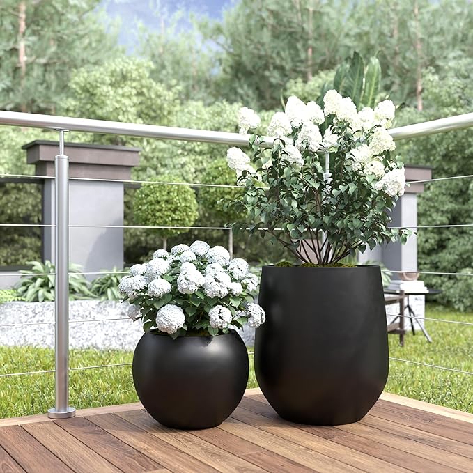 DTY Signature Mt Sherman 21.1'' D x 16.7'' H Fiberstone Round Planter with Drainage Hole, Smooth Finishes, Weather Resistant for Indoor and Outdoor Use, Included 2 Extra Coco Mats(Pot Opening 14.6'')