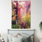 Ambesonne Forest Tapestry Twin Size, Majestic Landscape Autumn Trees in Woodland Natural Garden in Ukraine, Wall Hanging Bedspread Bed Cover Wall Decor, 68" X 88", Red Green Brown