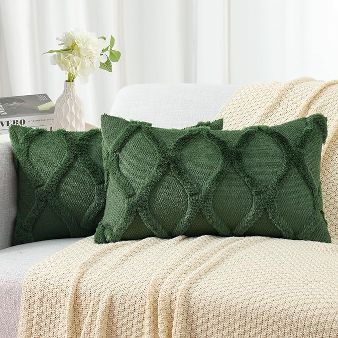 decorUhome Spring Throw Pillow Covers 12x20 Inch Set of 2, Soft Plush Faux Fur Wool Lumbar Forest Elf Couch Pillow Covers, Decorative Neutral Pillow Cases for Bed Sofa Living Room Home Decor