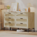 Mericonia 6 Drawer Double Dresser for Bedroom, Wood Rattan Dresser for Closet with Metal Legs, Boho TV Stand with Drawers, Dressers & Chests of Drawers for Bedroom, Hallway and Entryway, Oak