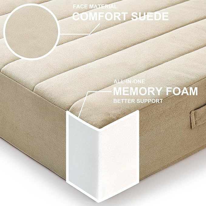 22 inches Floor Pillow for Adults - Large Meditation Cushion with Thick Foam & Soft Tufted Cover - Premium Outdoor Square Floor Cushion Seat - Yoga Pillows for Sitting On Floor - Khaki