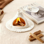 Ceramic Palo Santo Holder Burner,Incense Cone Holder,Mini Chiminea for Palo Santo Sticks and Sage Burner,with Handmade Heat Insulated Mat,Dust Brush,Metal Tweezer. (White Volcano)