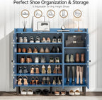 ONBRILL Shoe Cabinet with 3 Doors and Adjustable Shelves, 30 Pairs Shoe Storage Cabinet, 40 Inch Tall Farmhouse Shoe Rack Shoe Organizer Cabinet for Entryway Living Room Closet, Blue