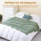 Sage Green Chenille Throw Blanket for Couch Bed，Soft Cozy Throw Blanket with Handmade Fringe, Decorative Blanket for Sofa Chair Living Room for Gift, (Sage Green)