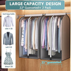 22” Gusseted Garment Bags for Hanging Clothes, Large Clear Window Clothes Cover for Closet Storage, Wardrobe Coat Protector for Suit, Shirt Dress, Bottom Enclosed, 2 Pack, 40” Long