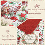 Exclusivo Mezcla Reversible Christmas Quilts Twin Size, Red Bedspread Lightweight Coverlet Winter Patchwork Quilt Bedding Set with Printed Reindeer Wreaths Pattern (1 Quilt, 1 Pillow Sham)