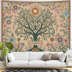 Lunerfex Chakra Tree Wall Tapestry - Celestial Sun & Floral Wall Hanging for Bedroom and Living Room - Boho Spiritual Decor Tapestries 48"x36"