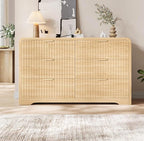 Modern 6 Drawer Dresser, 47" Wide Wood Dressers & Chests of Drawers Curved Profile Design, Mid Century Modern Fluted Dresser for Bedroom, Natural Oak