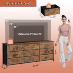 WLIVE 63''W Dresser for Bedroom, Dresser TV Stand for 65, 70, 75 inch TV, Wide Chest of Drawers with 9 Drawer, Large Entertainment Center, Fabric Dressers with Wood Top for Living Room, Rustic Brown