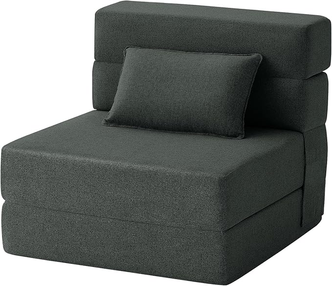 FILUXE Convertible Folding Sofa Bed - Sleeper Chair with Pillow, Modern Linen Fabric Floor & Futon Couch, Foldable Mattress for Living Room/Dorm/Guest Use/Home Office/Apartment, Single Size, Dark Gray
