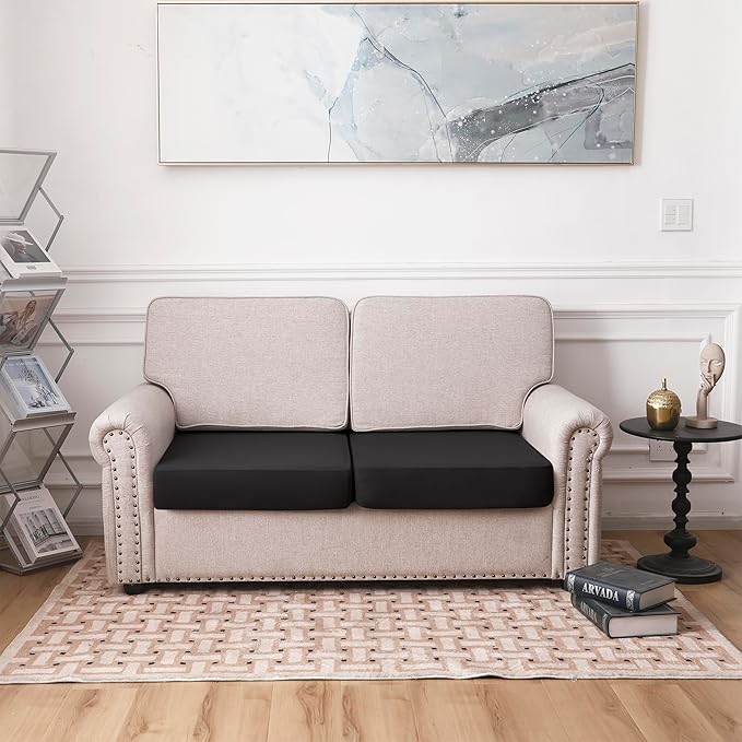 Waterproof Couch Cushion Covers Sofa Seat Covers, Stretch Individual Sofa Cushion Covers for Sectional, Reversible Couch Protector Covers for Pets (2-Piece Loveseat Cushion Cover, Black)