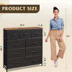 WLIVE 9 Drawer Dresser, Fabric Storage Tower for Bedroom, Hallway, Closet, Tall Chest Organizer Unit for Bedroom with Fabric Bins, Steel Frame, Wood Top, Easy Pull Handle, Black and Rustic Brown